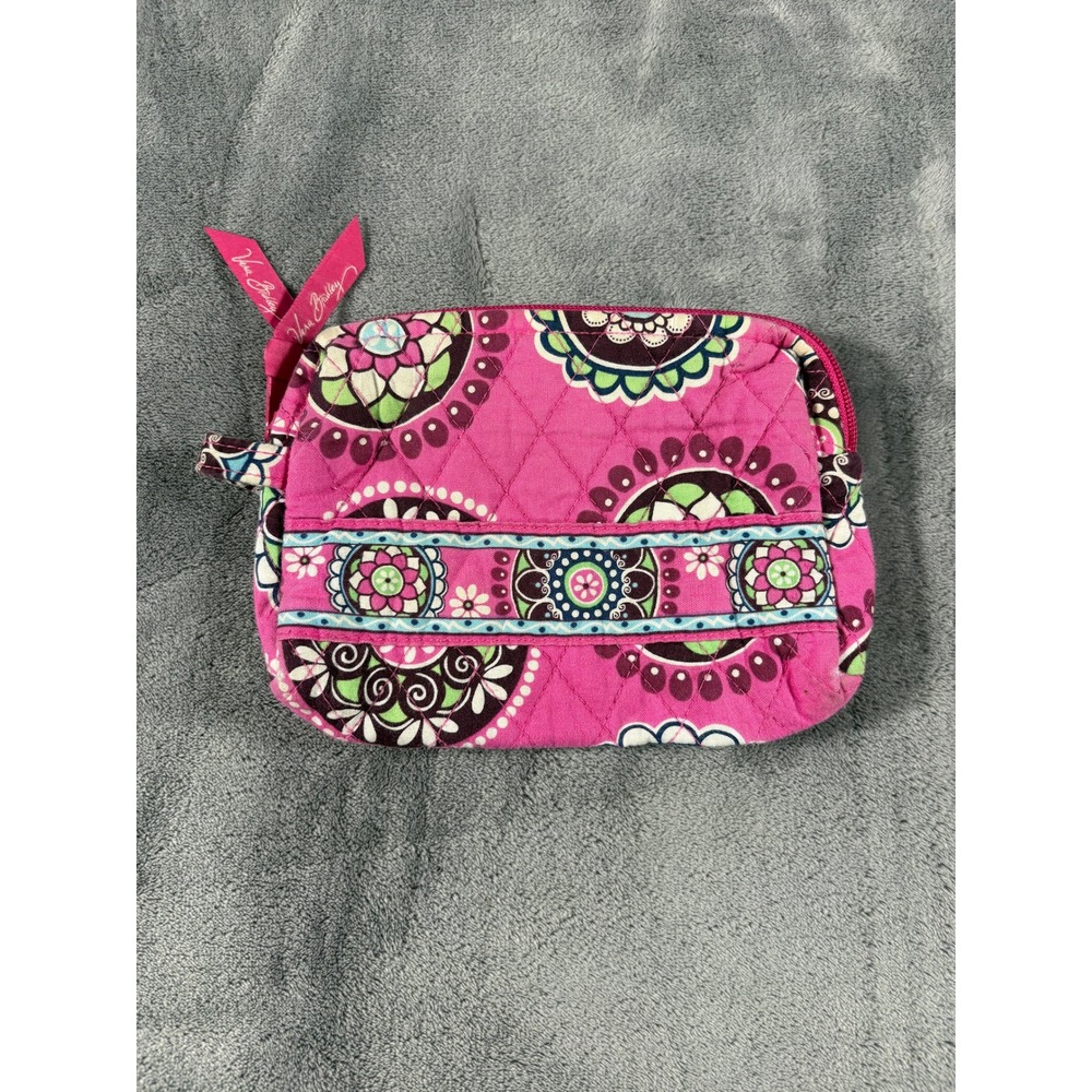 Vera Bradley Women Pink Floral Medallion Quilted Cotton Cosmetic Pouch Small